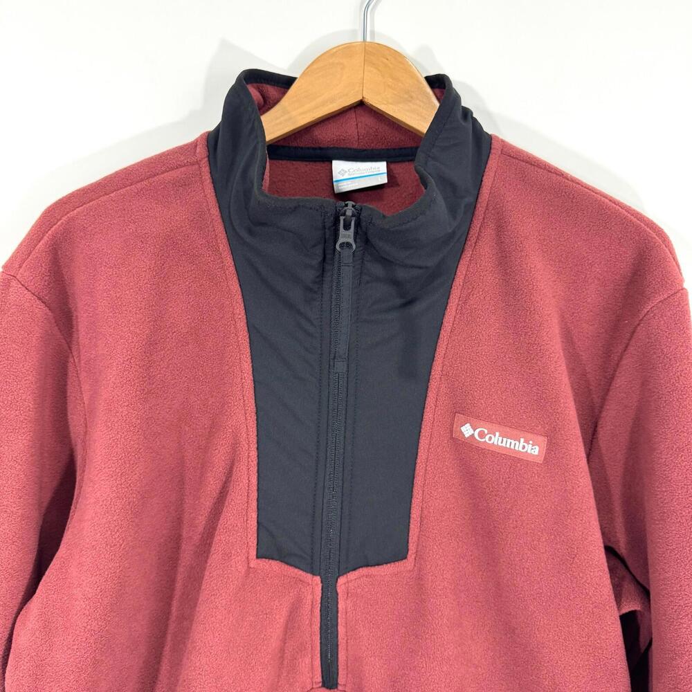 Columbia Men’s Size Large Spice Red Black Sequoia Grove Half Zip Fleece Pullover - Picture 2 of 8